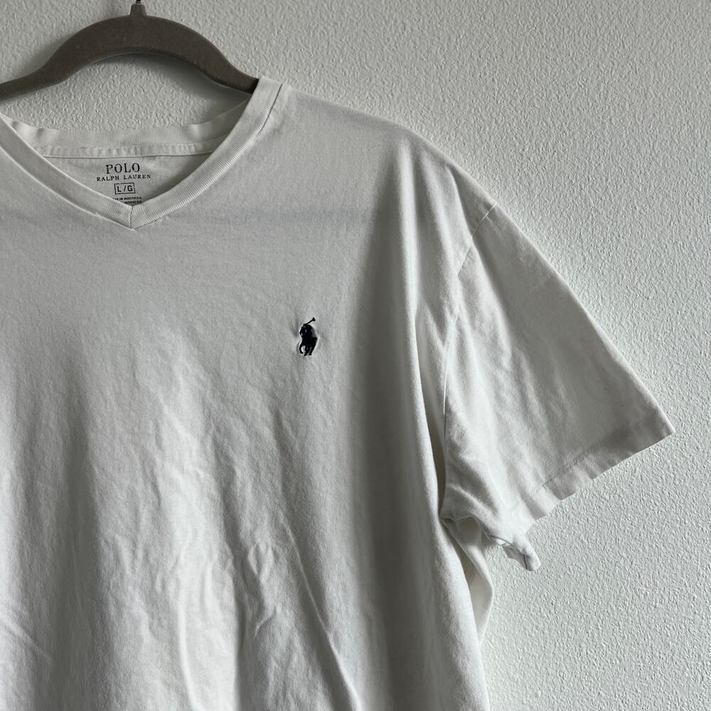 Polo Ralph Lauren White V-Neck T-Shirt L Summer Prep Coastal Elevated Casual - Picture 3 of 7